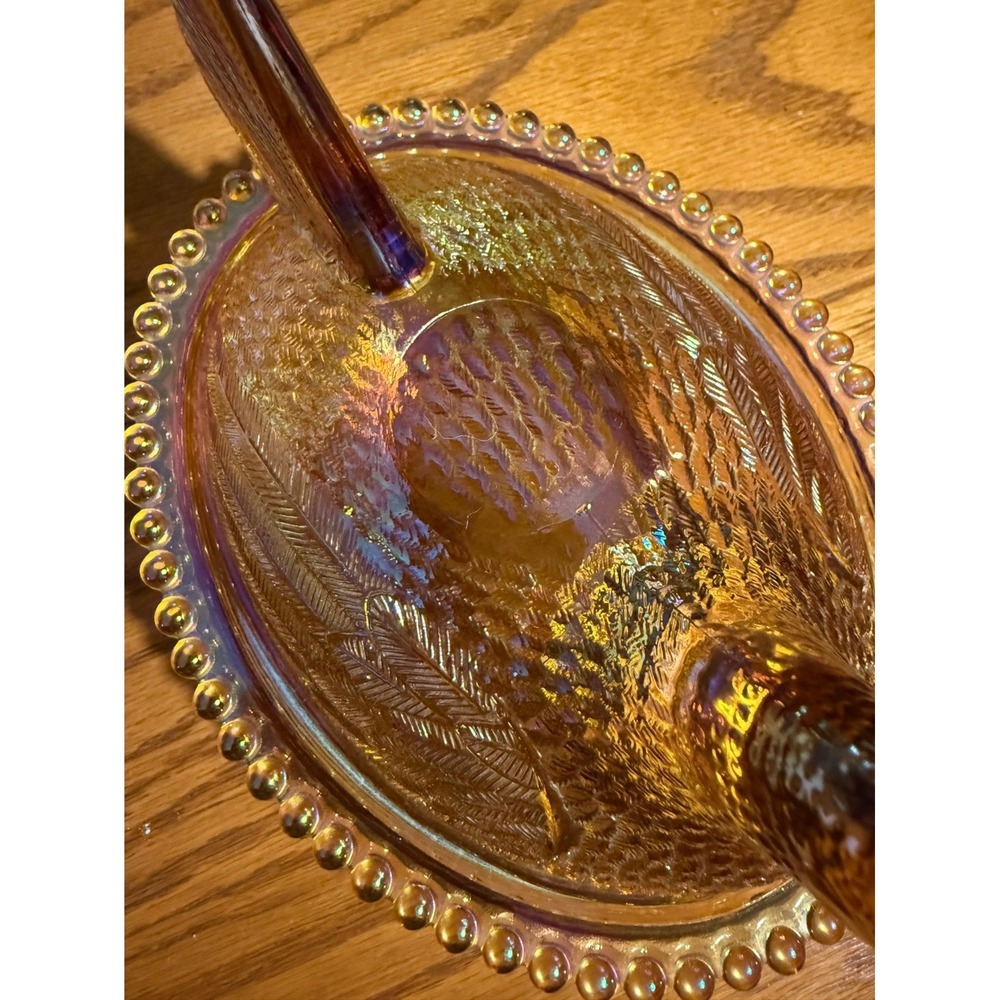 Indiana Glass Amber Carnival Glass Hen on Nest Beaded Candy Dish Vintage - Picture 3 of 16